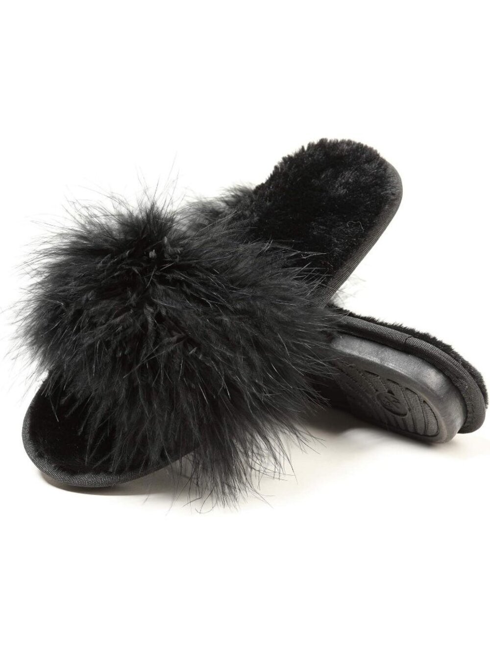 Women's Black Furry Fuzzy Memory Foam Fluffy House Open Toe Soft Slipper Shoes